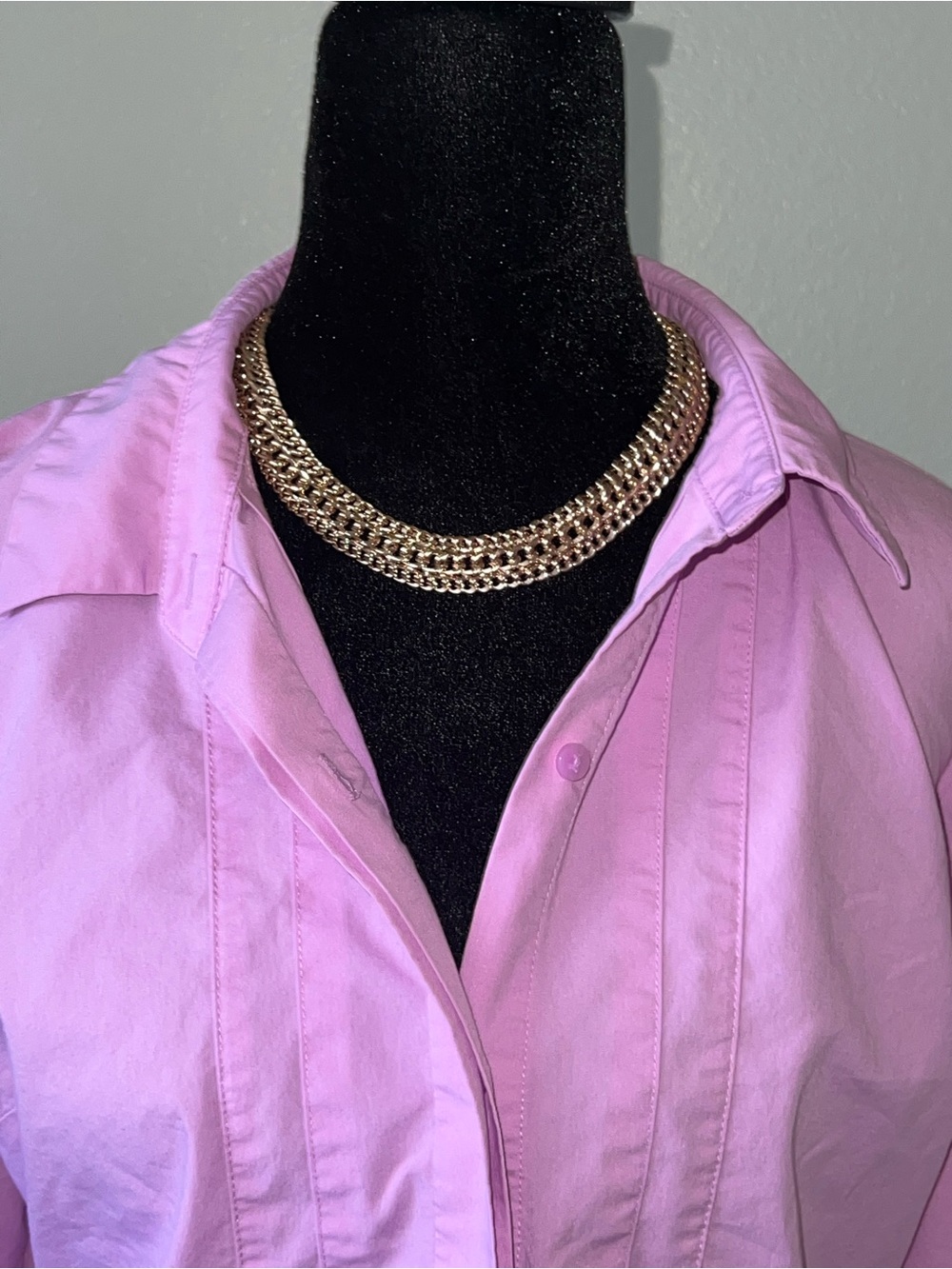 Gold-Tone Double Layer Cuban Chain Choker Party Wedding Dinner Necklace‎ 16in